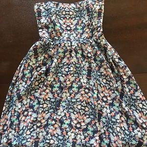 Wayf Strapless Fit and Flare Dress Blue Floral